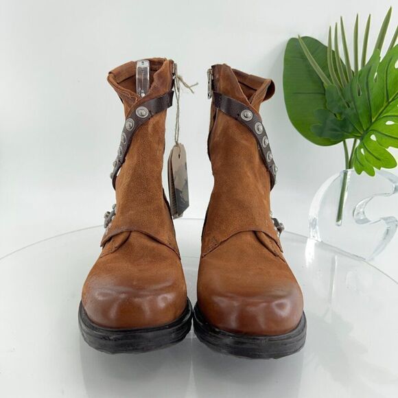 A.S. 98 Sheffield Leather Biker Boots Size 39 Brown Leather Studded Moto - Picture 3 of 10